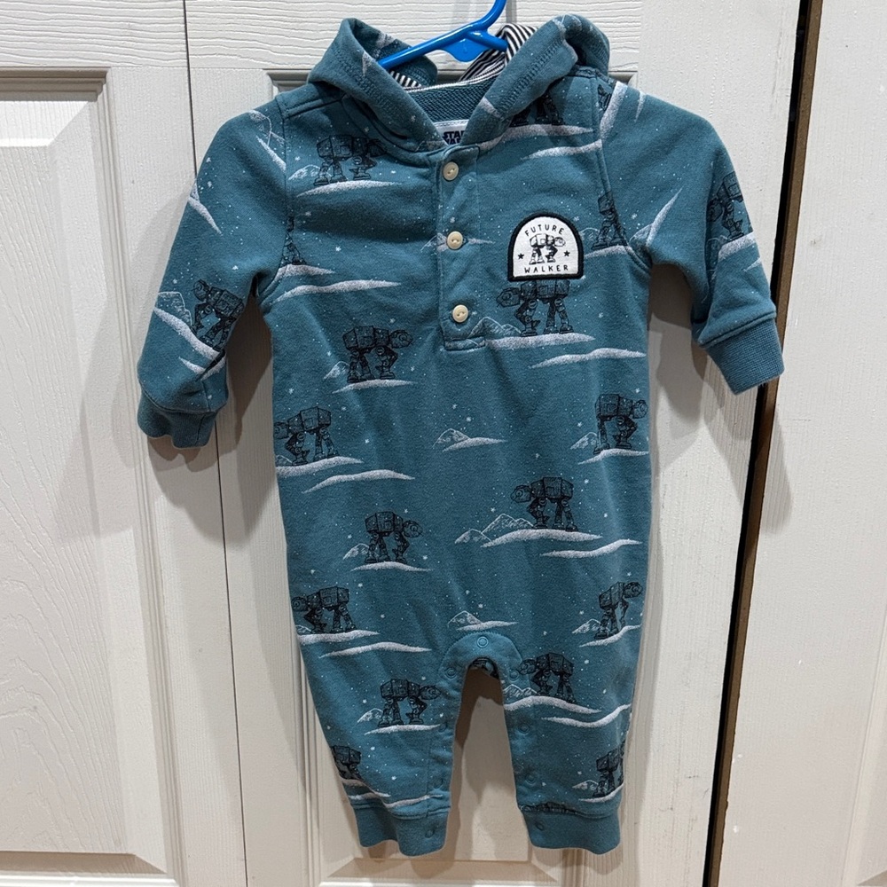 Star Wars baby GAP Teal Hooded Footie with Imperial Walker Design 3-6 months
